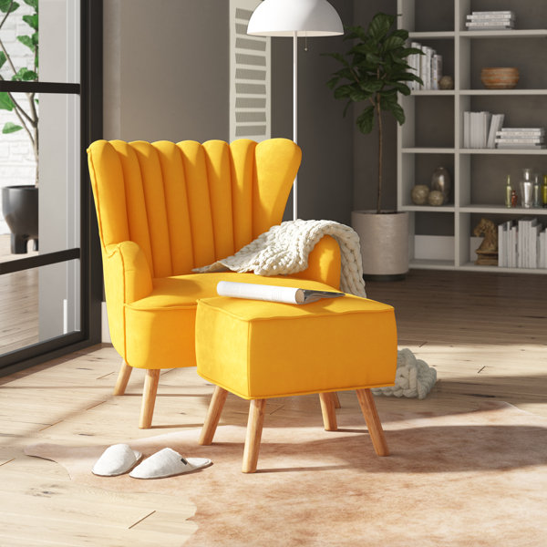 Mustard armchair with discount footstool